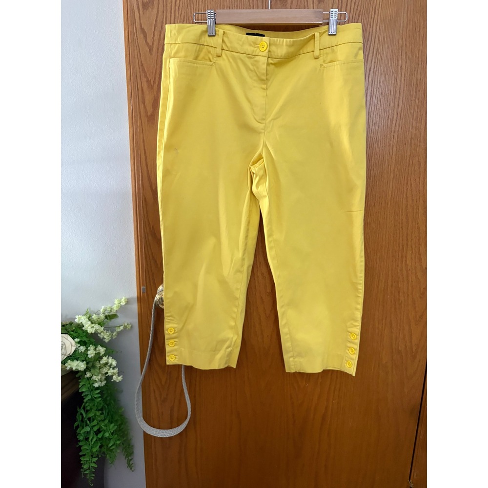 Talbots Yellow Cropped Capri Pants Petite 2 Button Hem Cotton Stretch JO3069